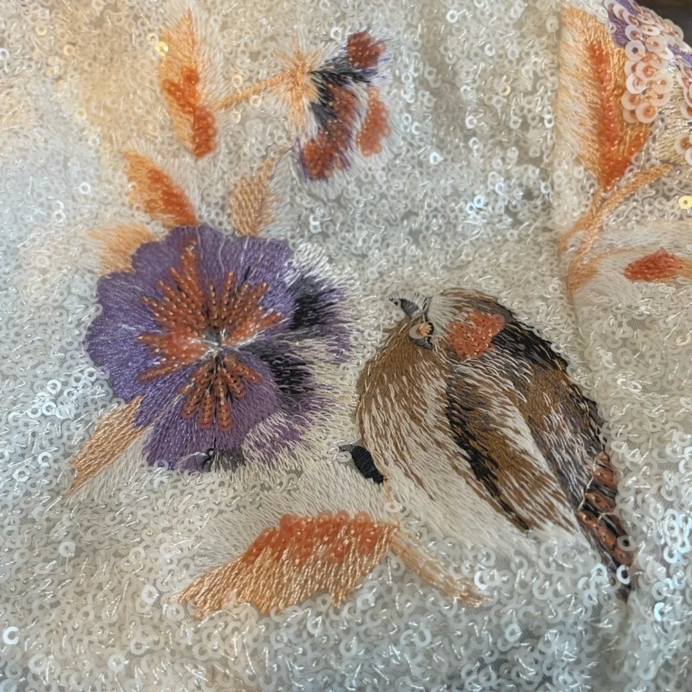 Zara Sequin & Embroidered Floral Mini Dress SMALL Backless Iridescent Ethereal - Picture 12 of 12